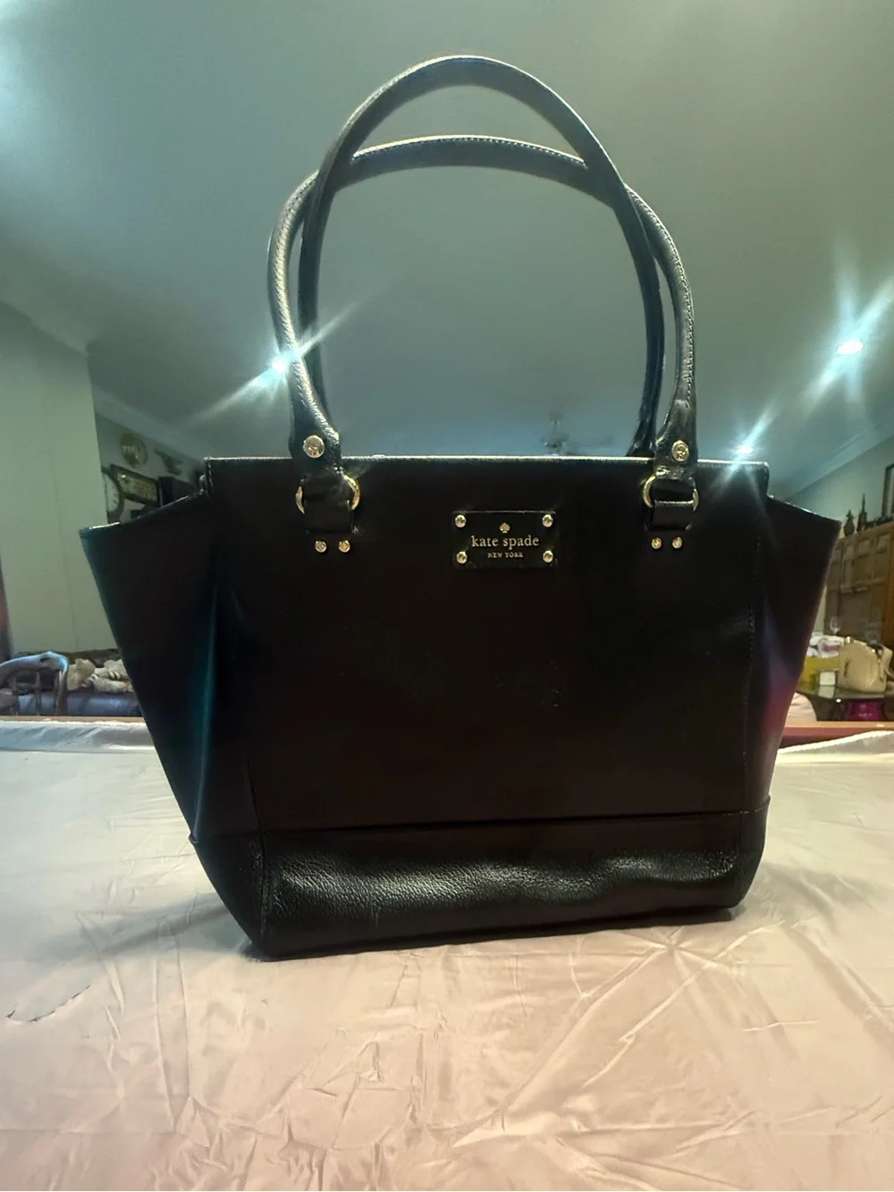 Kate Spade Wellesley Camryn Black Pebbled Leather Large Zip Top Tote Bag